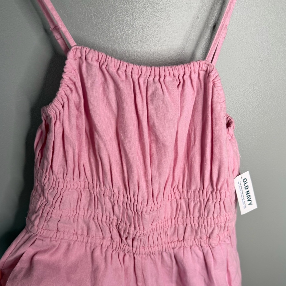 NWT Old Navy Linen Blend Gathered Smocked Sleeveless Baby Pink Jumpsuit - Picture 6 of 13